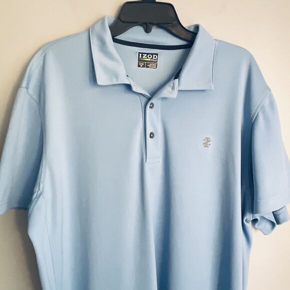 Izod Golf Polo Shirt Men's XL Light Blue Performance Short Sleeve Collared Logo - Picture 9 of 12